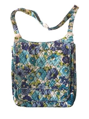 NWT Vera Bradley Floral Quilted Messenger Crossbody Bag Blue Green Print